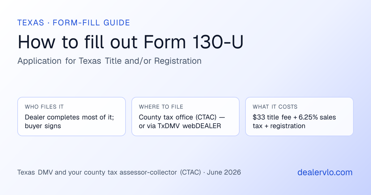 How to fill out the Texas Form 130-U (Application for Texas Title and/or Registration) for used car dealers: who files it, where to file it, and the cost — a field-by-field guide