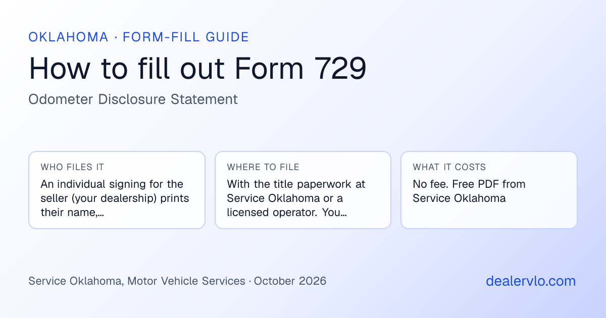 How to fill out the Oklahoma Form 729 (Odometer Disclosure Statement) for used car dealers: who files it, where to file it, and the cost — a field-by-field guide