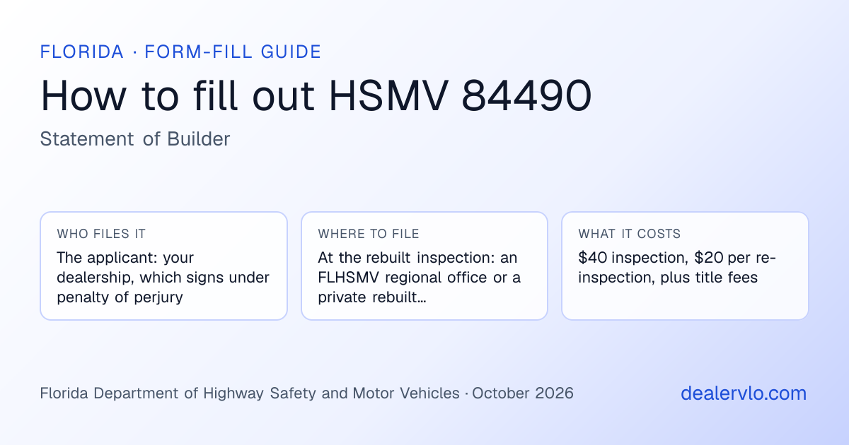 How to fill out the Florida HSMV 84490 (Statement of Builder) for used car dealers: who files it, where to file it, and the cost — a field-by-field guide