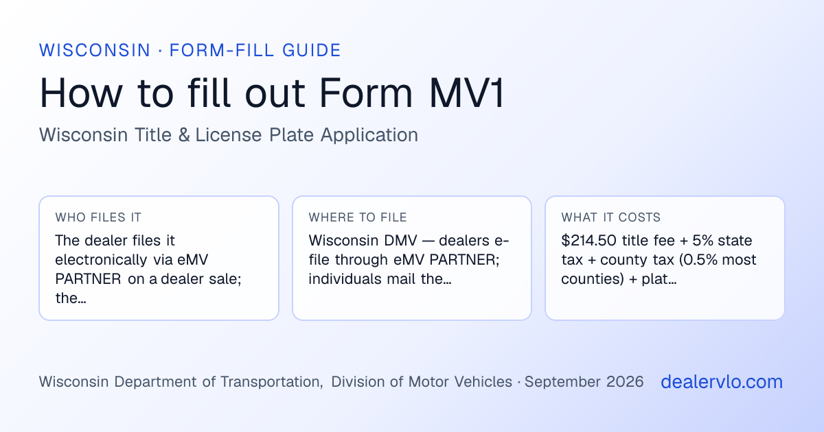 How to fill out the Wisconsin Form MV1 (Wisconsin Title & License Plate Application) for used car dealers: who files it, where to file it, and the cost — a field-by-field guide