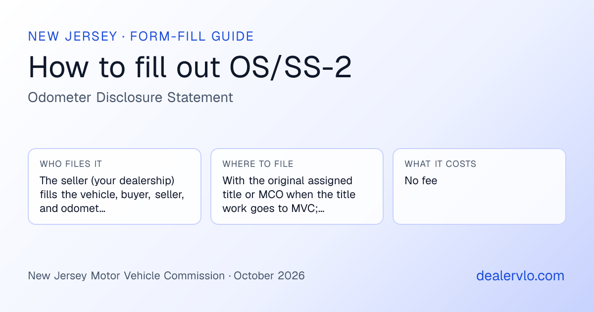 How to fill out the New Jersey OS/SS-2 (Odometer Disclosure Statement) for used car dealers: who files it, where to file it, and the cost — a field-by-field guide