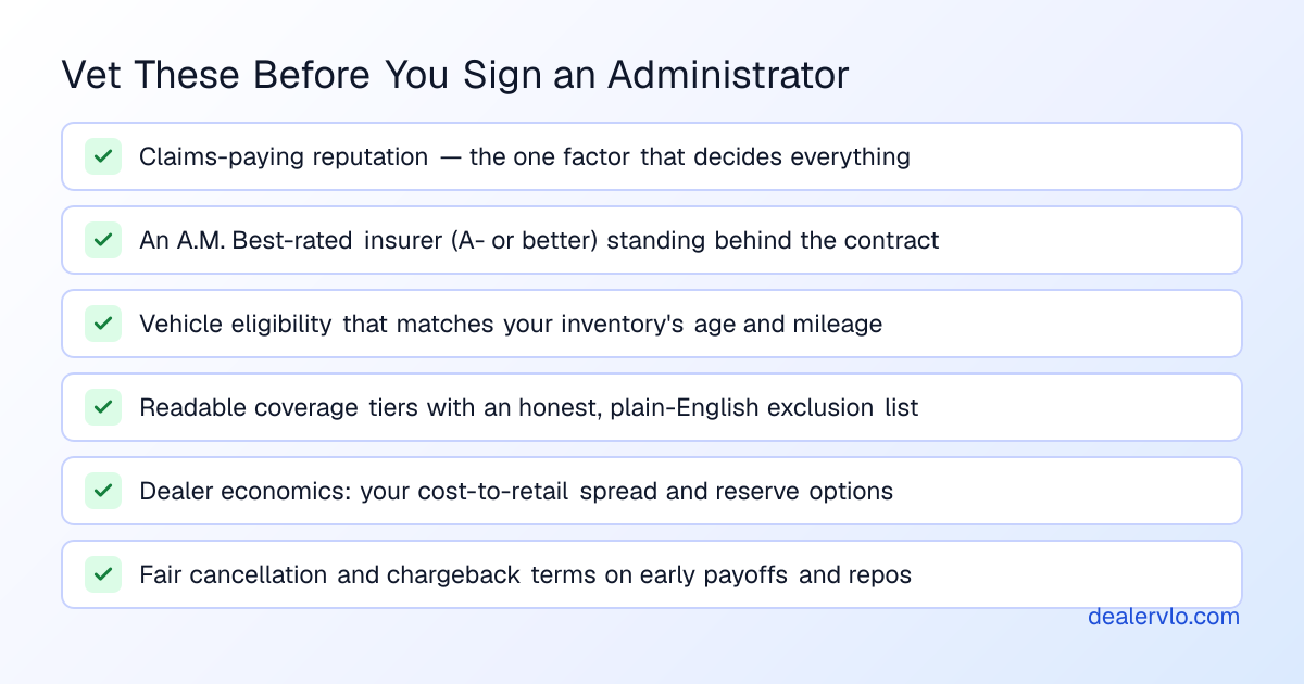 Six things to vet before you sign a vehicle service contract administrator