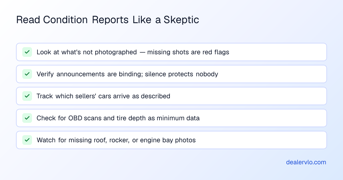 Essential checklist for evaluating condition reports when buying wholesale cars at auction to protect your investment and avoid hidden issues.