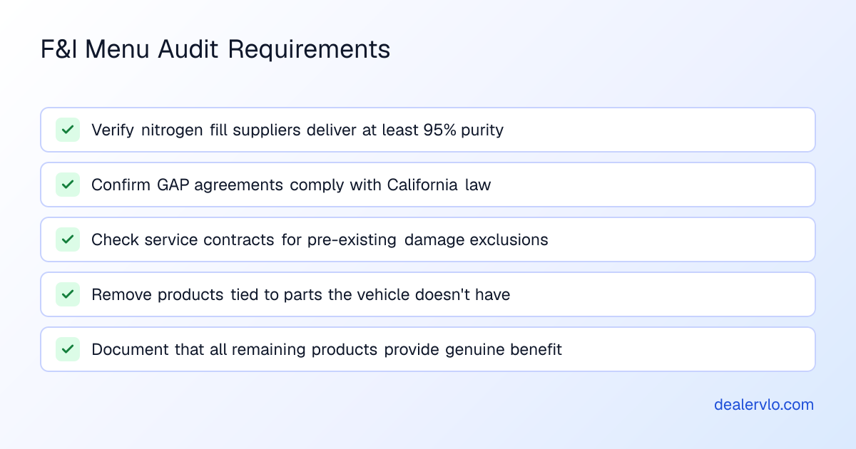 Essential compliance steps California used car dealers must complete to ensure add-on products meet CARS Act requirements before the October 2026 deadline.