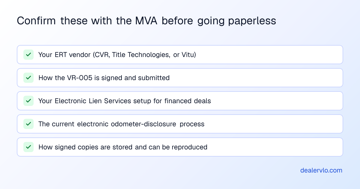 Confirm these with the MVA before going paperless