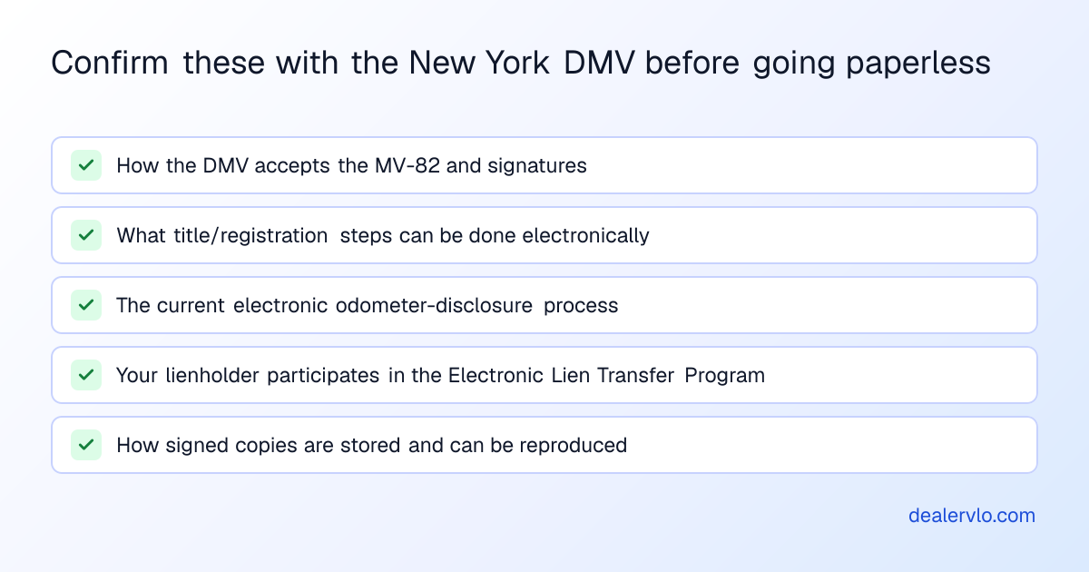 Confirm these with the New York DMV before going paperless