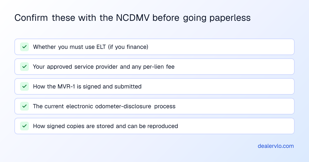 Confirm these with the NCDMV before going paperless