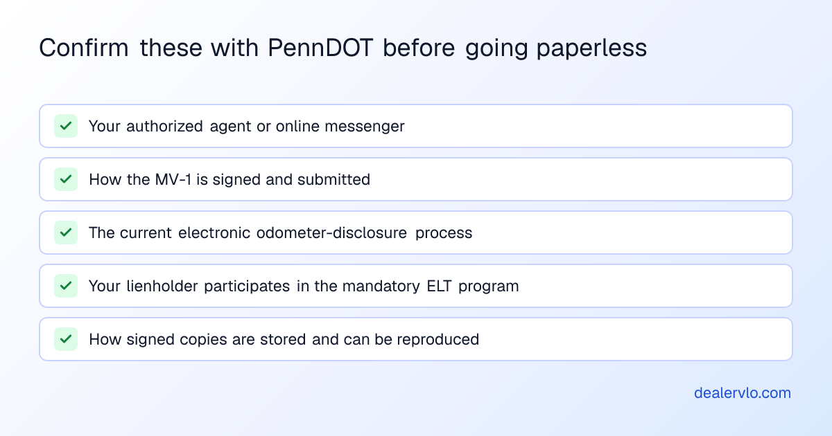 Confirm these with PennDOT before going paperless