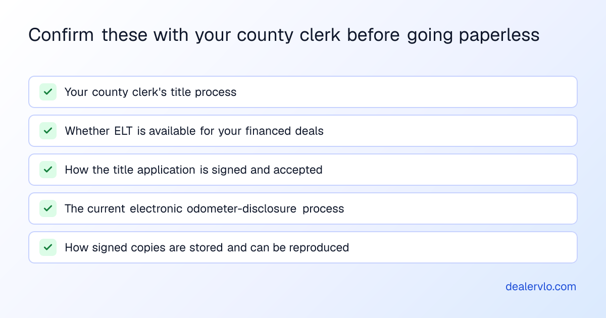Confirm these with your county clerk before going paperless