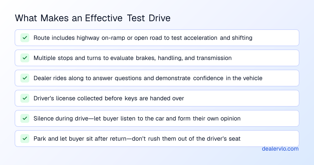 Key elements of an effective test drive that builds buyer confidence