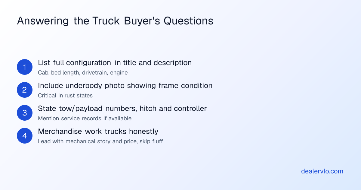How independent dealers should merchandise used trucks to match what truck buyers actually search for and need to know.