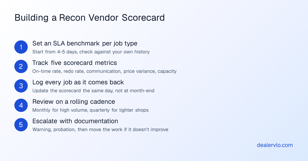 A five-step process for building a recon vendor scorecard and SLA system.