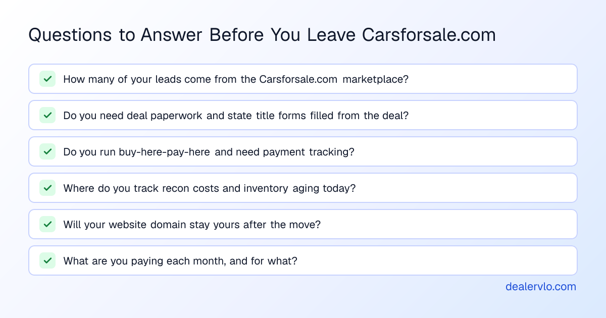 Questions to answer before leaving Carsforsale.com