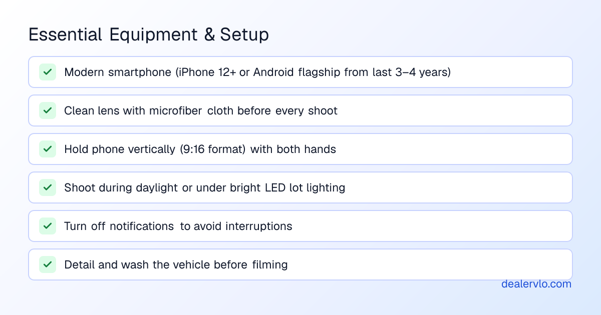 Essential equipment and settings for filming a video walkaround used car listing with your smartphone