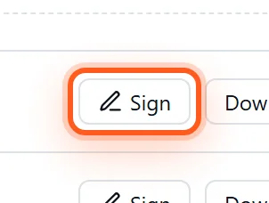 The Sign button on a generated document row in DealerVLO, highlighted
