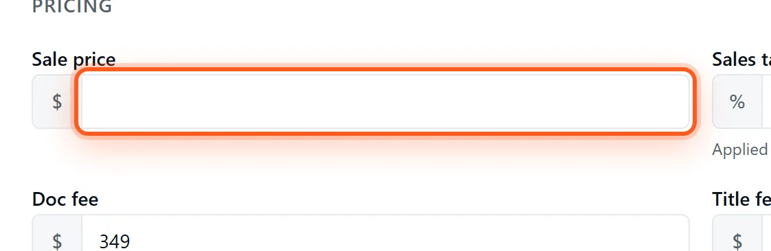 The Sale price field on the DealerVLO new-deal form, highlighted
